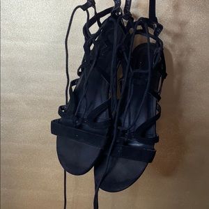 Black Tie-Up Sandals